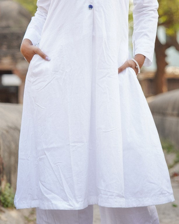 Oceanic White Kurta with Plazzo Family Set