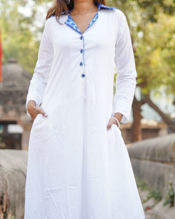 Oceanic White Kurta with Plazzo