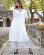 Oceanic White Kurta with Plazzo