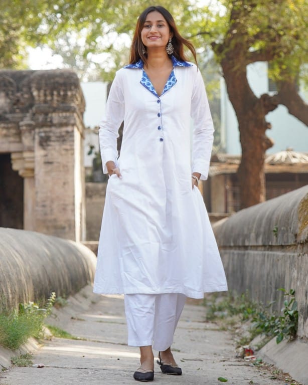 Oceanic White Kurta with Plazzo