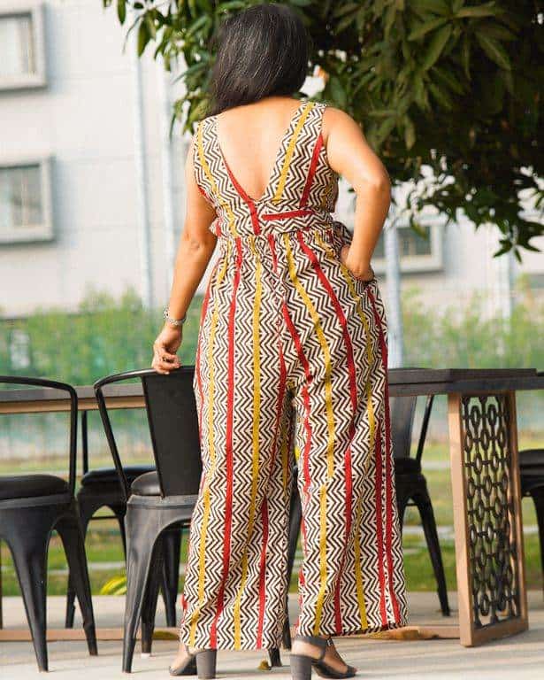 Red Yellow Block Print Jumpsuit