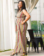 Red Yellow Block Print Jumpsuit
