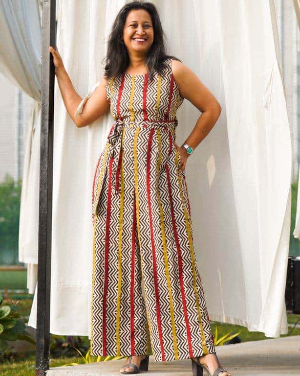 Red Yellow Block Print Jumpsuit