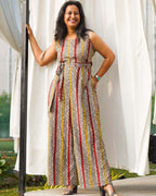 Red Yellow Block Print Jumpsuit