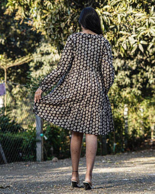 Black Floral Frill Dress