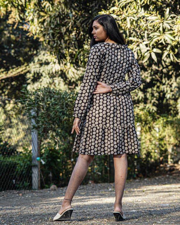 Black Floral Frill Dress