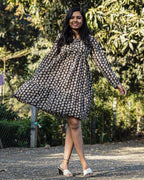 Black Floral Frill Dress