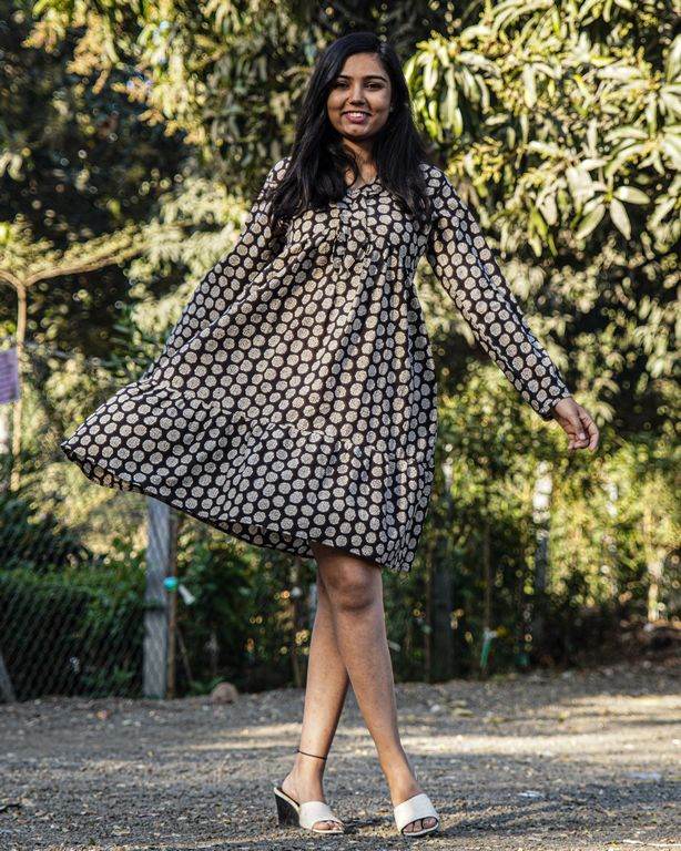 Black Floral Frill Dress
