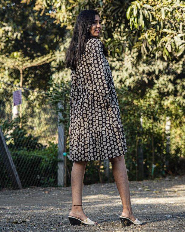 Black Floral Frill Dress