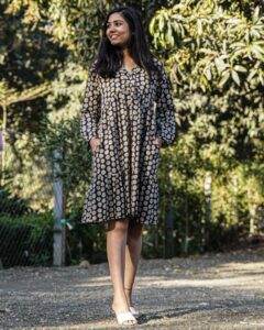 Black Floral Frill Dress