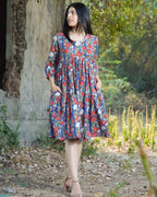 Crimson Blue Floral Short Dress
