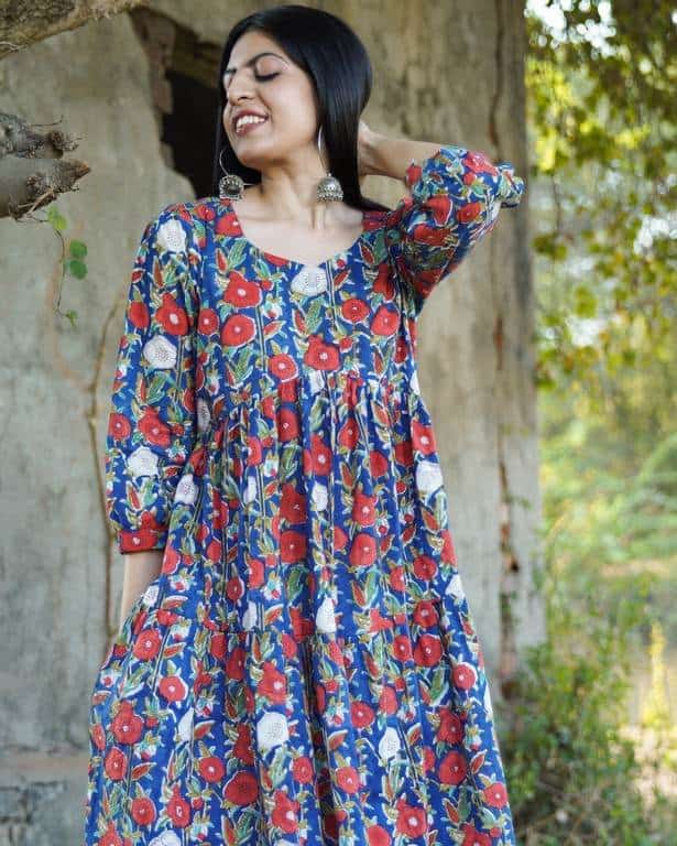 Crimson Blue Floral Short Dress