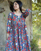 Crimson Blue Floral Short Dress