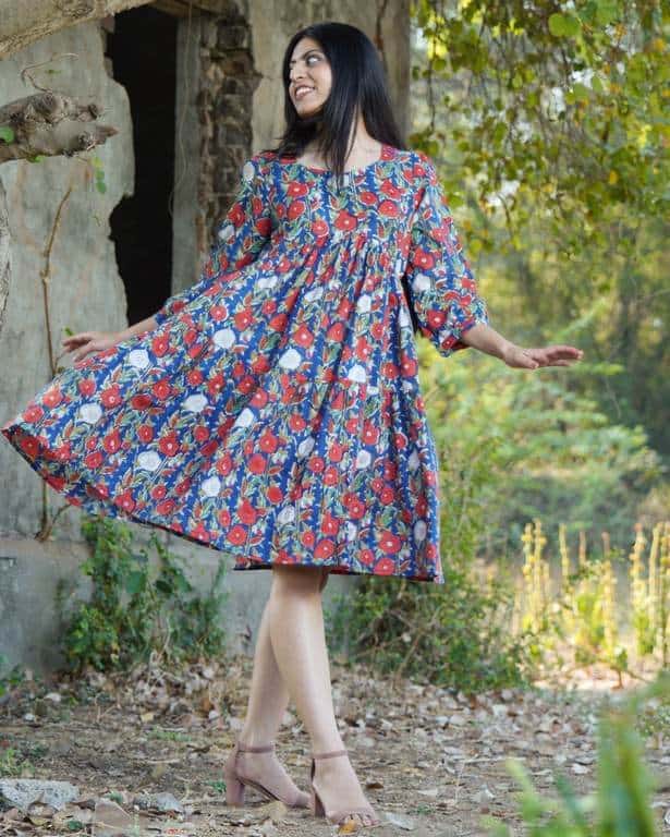 Crimson Blue Floral Short Dress