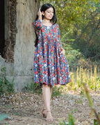 Crimson Blue Floral Short Dress