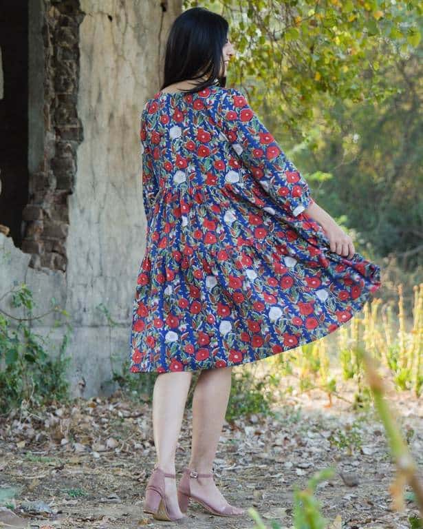 Crimson Blue Floral Short Dress
