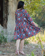 Crimson Blue Floral Short Dress