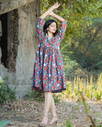 Crimson Blue Floral Short Dress