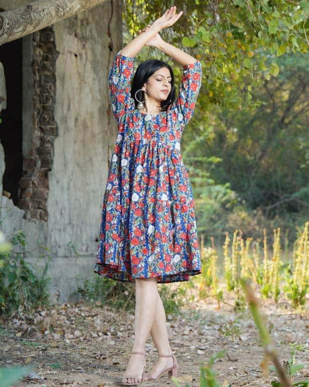 Crimson Blue Floral Short Dress