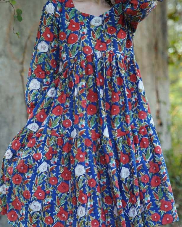 Crimson Blue Floral Short Dress