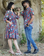 Crimson blue Floral Couple Set