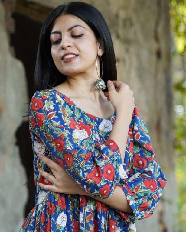 Crimson Blue Floral Short Dress