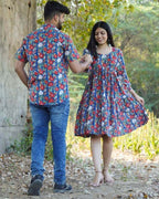 Crimson blue Floral Couple Set