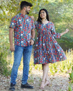 Crimson blue Floral Couple Set