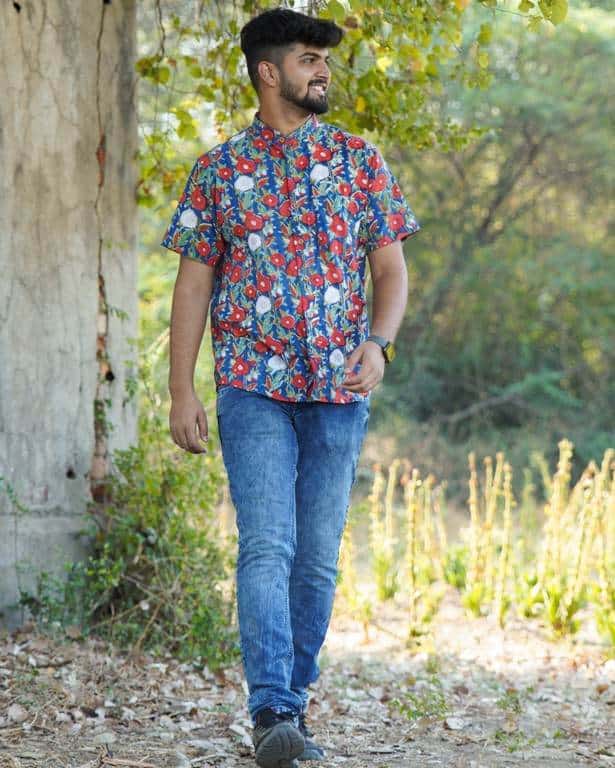 Crimson Blue Floral Shirt