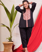 Blooming Black Short Maternity Kurti