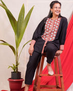 Blooming Black Short Maternity Kurti