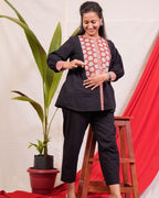 Blooming Black Short Maternity Kurti