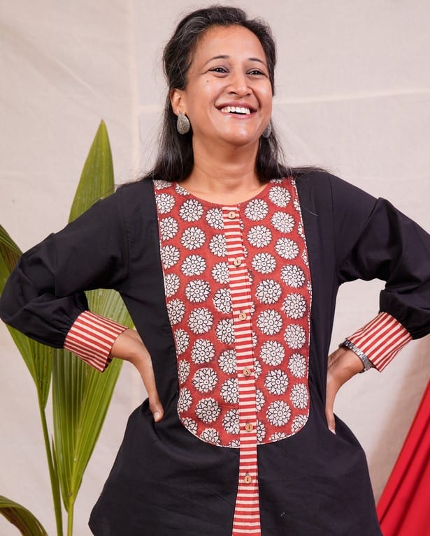 Blooming Black Short Maternity Kurti
