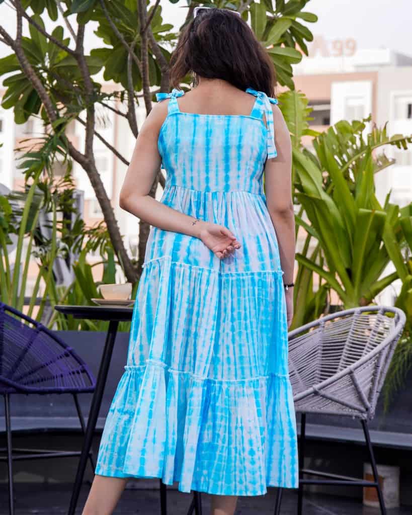 Blue Shibori Tie Up Dress