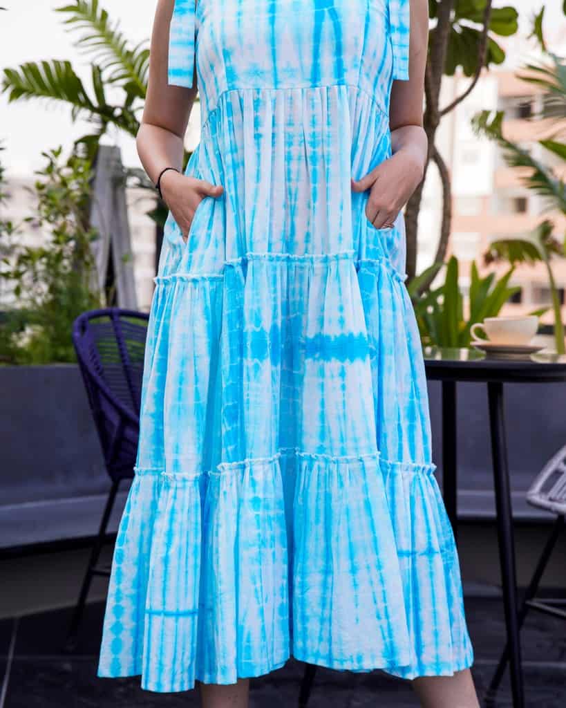Blue Shibori Tie Up Dress