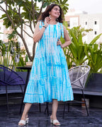 Blue Shibori Tie Up Dress