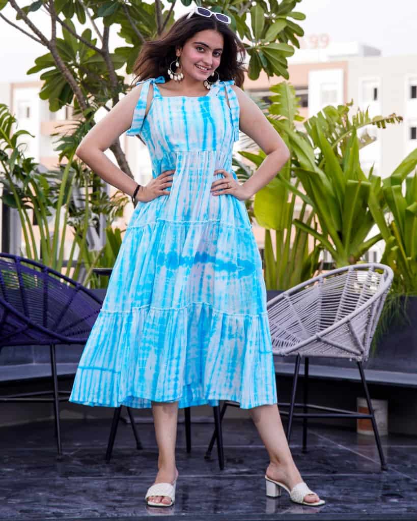Blue Shibori Tie Up Dress Main image
