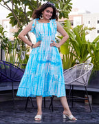 Blue Shibori Tie Up Dress
