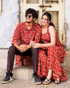 Red Fish Print  Sharara Couple Set