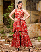 Red Fish Print Sharara Set