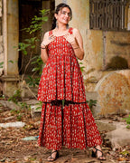 Red Fish Print Sharara Set