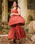 Red Fish Print Sharara Set