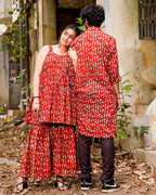 Red Fish Print  Sharara Couple Set