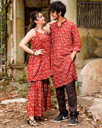 Red Fish Print  Sharara Couple Set