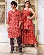 Red Fish Print  Sharara Couple Set