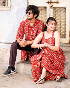 Red Fish Print  Sharara Couple Set