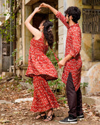 Red Fish Print  Sharara Couple Set
