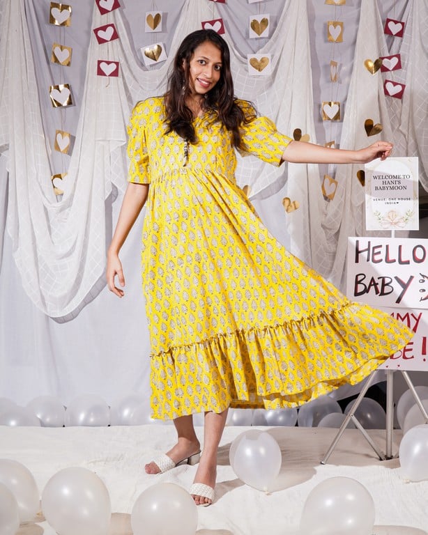 Leafing Yellow Maternity Dress