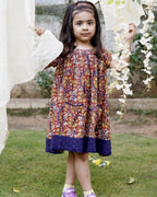 Leafy Wood Blue cutwork Kid Dress