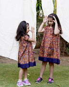 Leafy Wood Blue cutwork Kid Dress